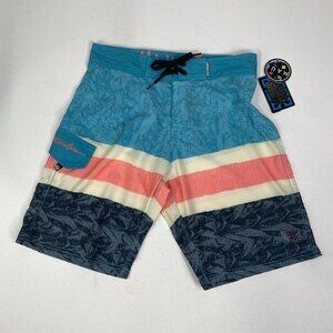 Maui and Sons Board Shorts Pineapple Haze Swim Trunks Striped Mens Size 30‎
